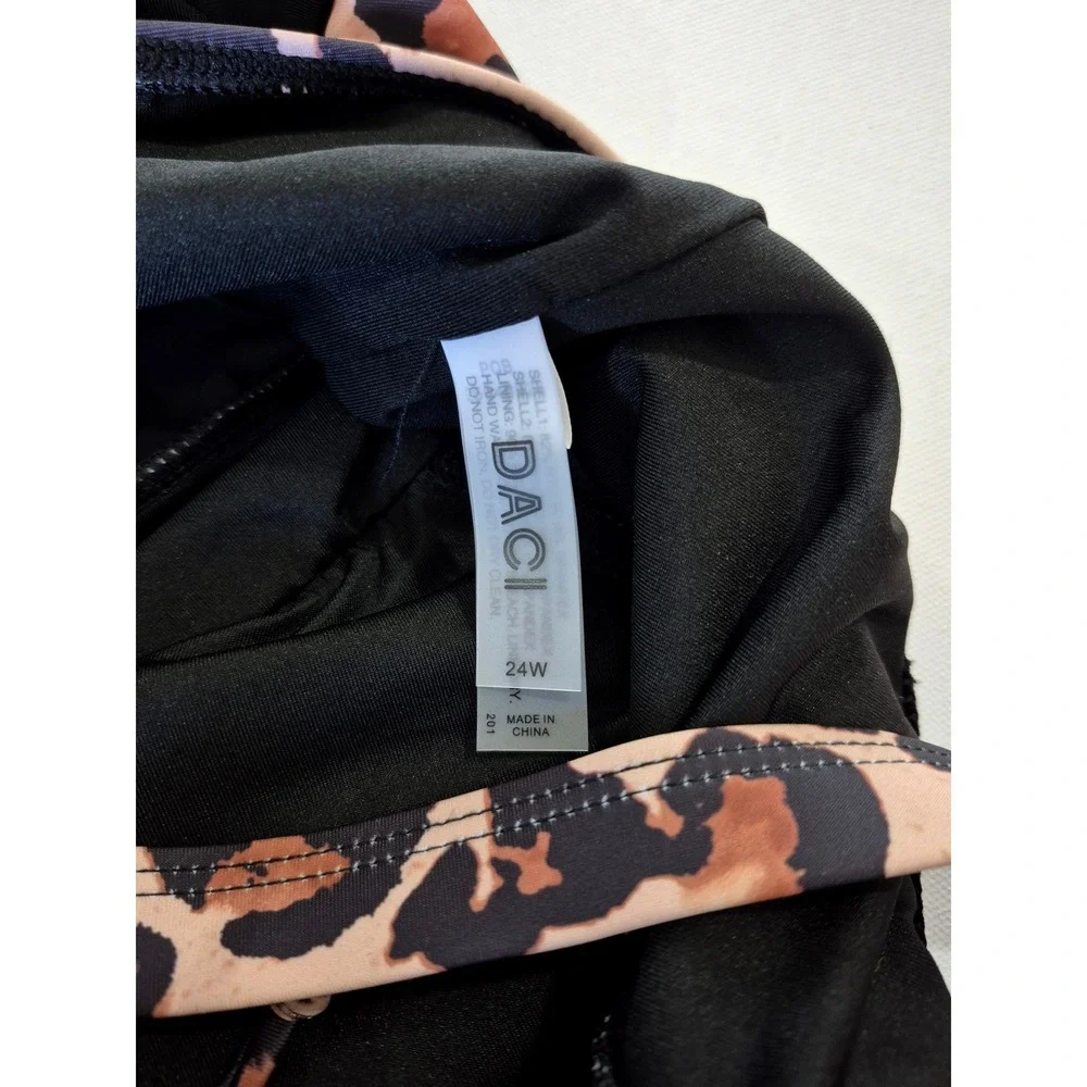 Daci‎ Leopard Print Asymmetrical Swim Dress Top Black Tan Animal Print 24W